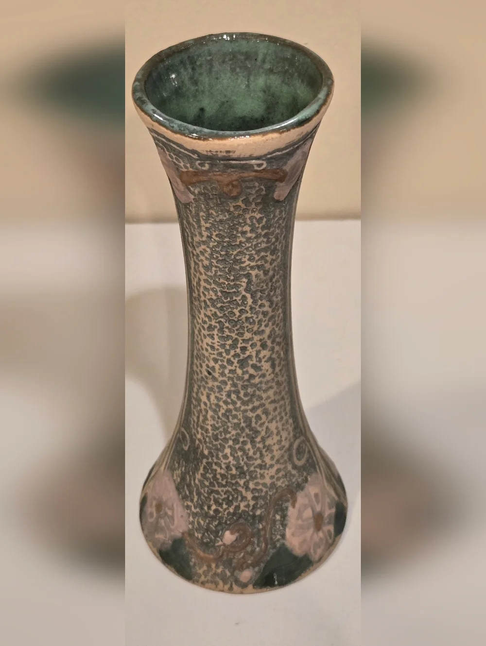 Antique Ceramic Robinson Ramsbottom Luxor Vase Green and Cream Circa 1910